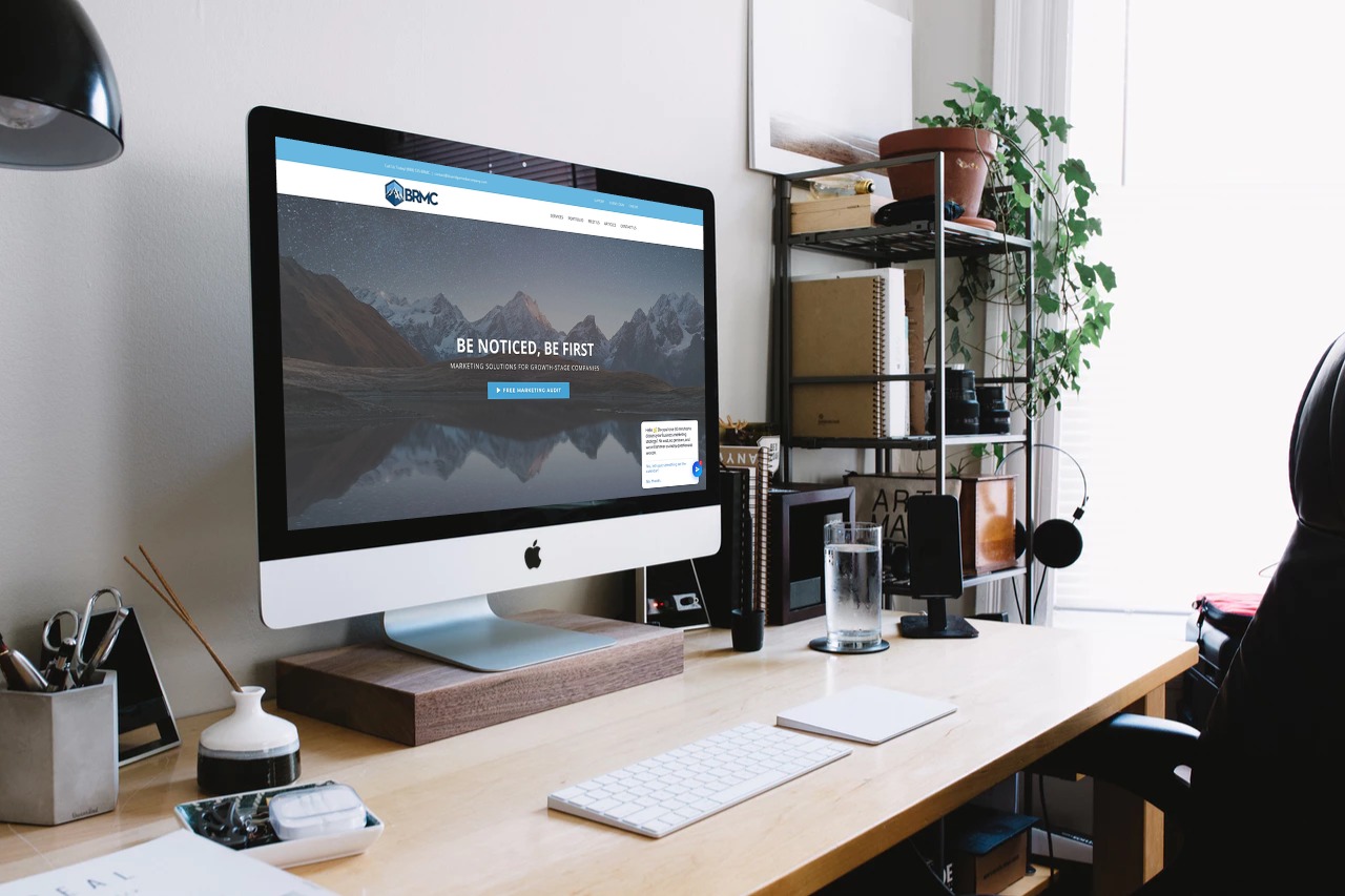 Blue Ridge Media Company's home page on big Mac screen in the office