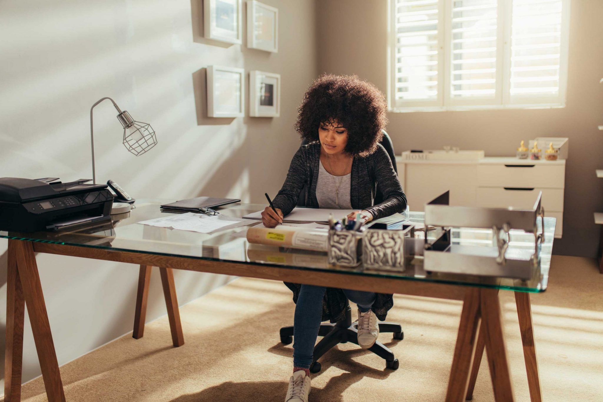 woman working from home at her desk