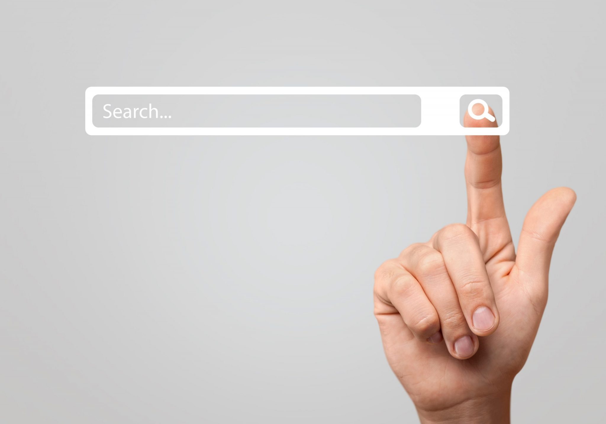 Hand reaching for search bar graphic